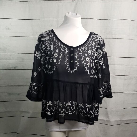 Free People sheer boho flowy top XS - Picture 1 of 8